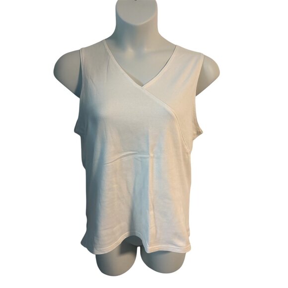 Bay Studio Plus Size 1X Yellow and White Sleeveless V Neck Tank Tops Shirts Soft - Picture 5 of 9